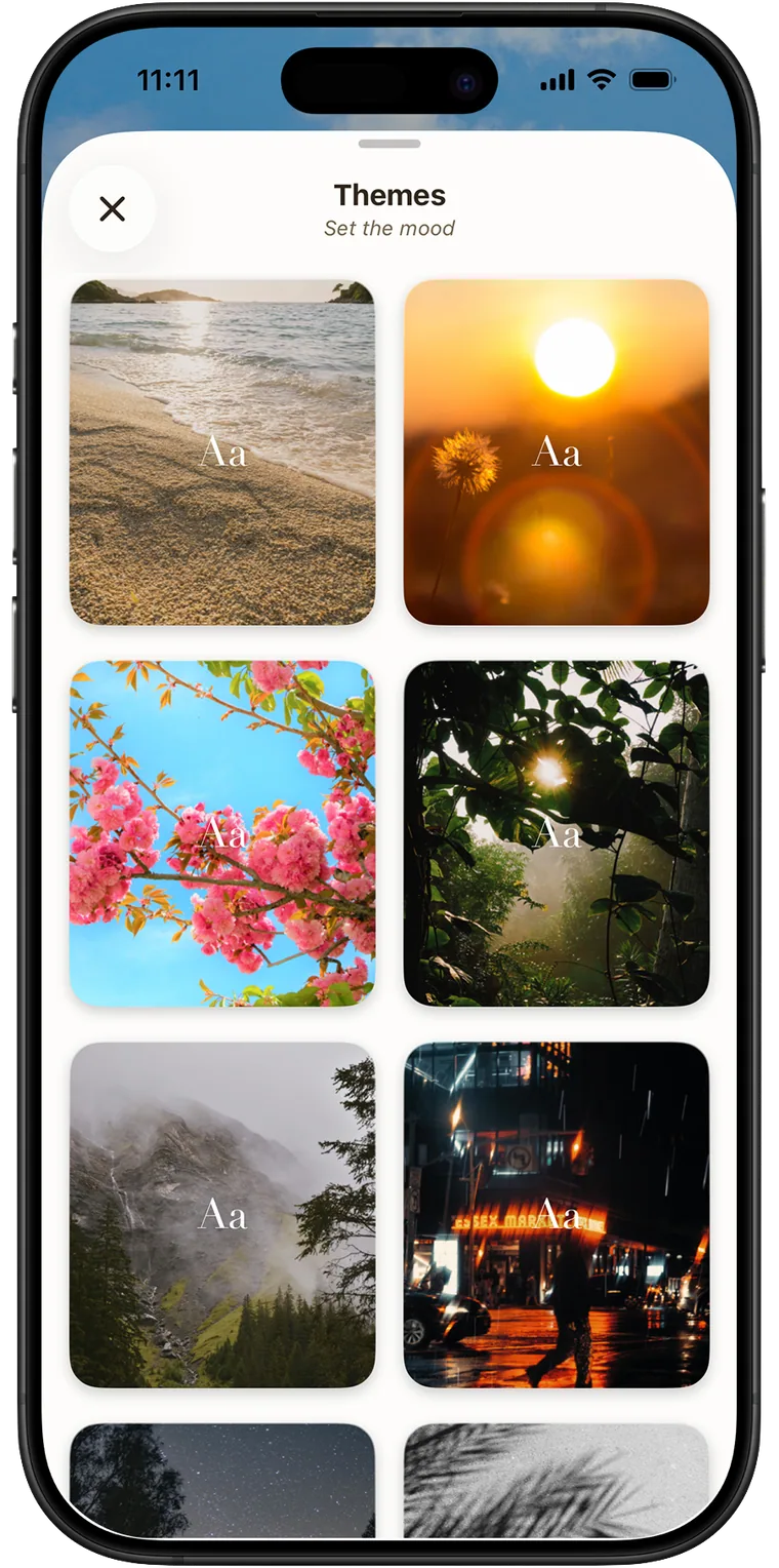 Choosing a theme in the Poetic app